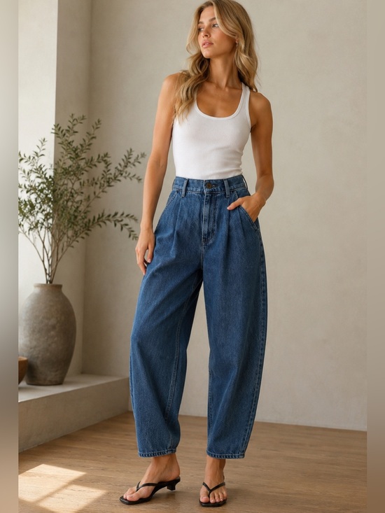 Wilfred Denim - Aritzia Wilfred Detour Barrel Leg Jeans High Rise Pleated Organic Cotton Size 0